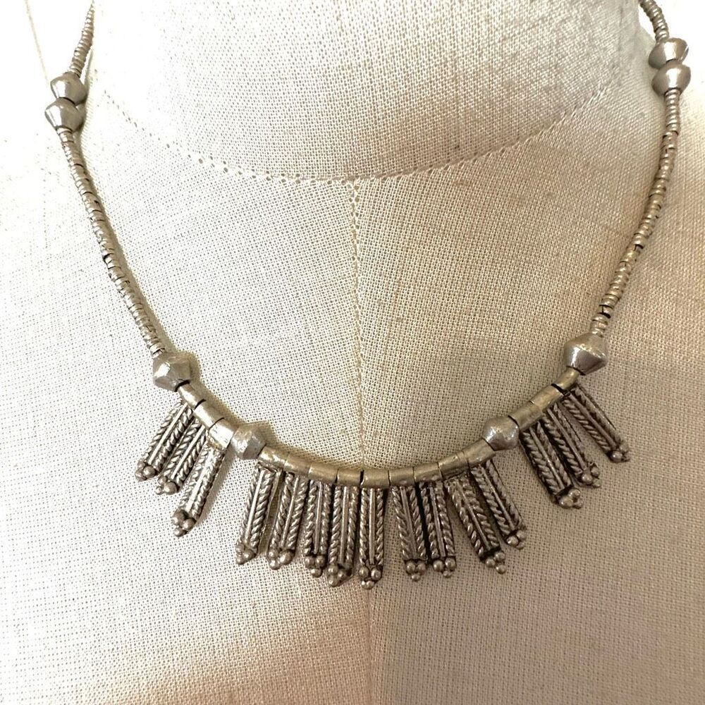 Silver tone ethnic necklace